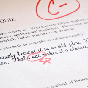 A pupil's test, graded by a teacher